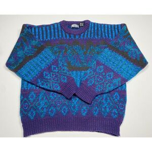 Vintage 90s‎ Emerald club Geometric sweater pullover crew neck Purple size large